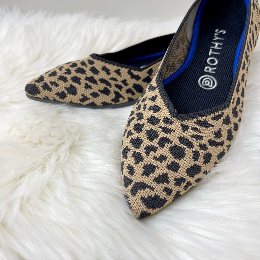 Rothy's Leopard Print Pointed Toe Flats in Tan and Black - Picture 1 of 12